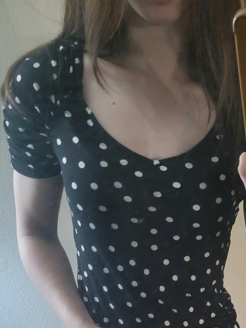 H&M Polka Dotted Top With Shirred Sleeves | Short Sleeve | XS Petite
